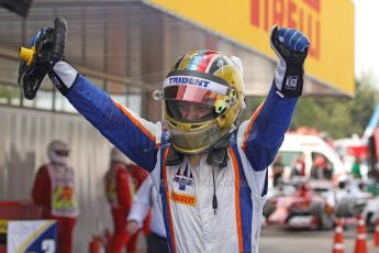 World © Octane Photographic Ltd. Saturday 10th May 2014. GP2 Race 1 Parc Ferme – Circuit de Catalunya, Barcelona, Spain. Johnny Cecotto - Trident (1st). Digital Ref :