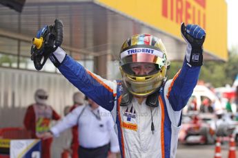 World © Octane Photographic Ltd. Saturday 10th May 2014. GP2 Race 1 Parc Ferme – Circuit de Catalunya, Barcelona, Spain. Johnny Cecotto - Trident (1st). Digital Ref :