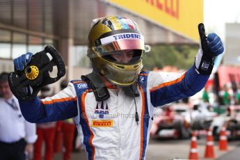 World © Octane Photographic Ltd. Saturday 10th May 2014. GP2 Race 1 Parc Ferme – Circuit de Catalunya, Barcelona, Spain. Johnny Cecotto - Trident (1st). Digital Ref :