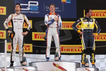 World © Octane Photographic Ltd. Saturday 10th May 2014. GP2 Race 1 Podium – Circuit de Catalunya, Barcelona, Spain. Johnny Cecotto - Trident (1st), Jolyon Palmer - DAMS (2nd) and Felipe Nasr - Carlin (3rd). Digital Ref :