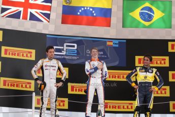 World © Octane Photographic Ltd. Saturday 10th May 2014. GP2 Race 1 Podium – Circuit de Catalunya, Barcelona, Spain. Johnny Cecotto - Trident (1st), Jolyon Palmer - DAMS (2nd) and Felipe Nasr - Carlin (3rd). Digital Ref :