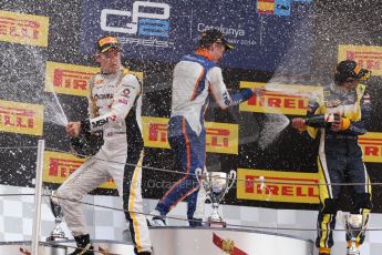 World © Octane Photographic Ltd. Saturday 10th May 2014. GP2 Race 1 Podium – Circuit de Catalunya, Barcelona, Spain. Johnny Cecotto - Trident (1st), Jolyon Palmer - DAMS (2nd) and Felipe Nasr - Carlin (3rd). Digital Ref :