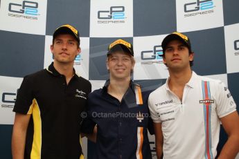 World © Octane Photographic Ltd. Saturday 10th May 2014. GP2 Race 1 Press conference – Circuit de Catalunya, Barcelona, Spain. Johnny Cecotto - Trident (1st), Jolyon Palmer - DAMS (2nd) and Felipe Nasr - Carlin (3rd). Digital Ref :