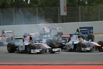 World © Octane Photographic Ltd. Saturday 10th May 2014. GP2 Race 1 – Circuit de Catalunya, Barcelona, Spain. Arthur Pic  - Campos Racing and Adrian Quaife-Hobbs - Rapax. Digital Ref :