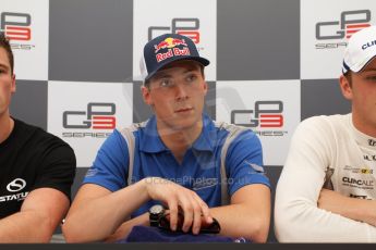 World © Octane Photographic Ltd. Saturday 10th May 2014. GP3 Qualifying press conference– Circuit de Catalunya, Barcelona, Spain. Alex Lynn - Carlin (1st). Digital Ref :