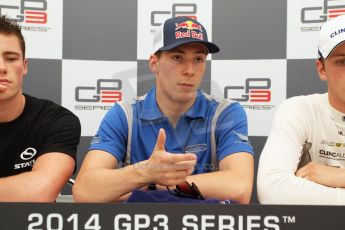 World © Octane Photographic Ltd. Saturday 10th May 2014. GP3 Qualifying press conference– Circuit de Catalunya, Barcelona, Spain. Alex Lynn - Carlin (1st). Digital Ref :