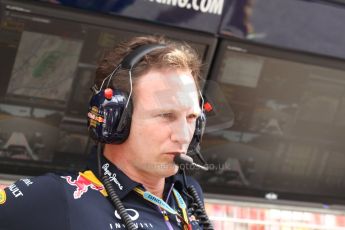 orld © Octane Photographic Ltd. Saturday 10th May 2014. Circuit de Catalunya - Spain - Formula 1 Qualifying. Infiniti Red Bull Racing RB10 - Christian Horner on the pit wall. Digital Ref: 0936cb7d0025