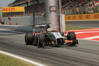 World © Octane Photographic Ltd. Saturday 10th May 2014. Circuit de Catalunya - Spain - Formula 1 Qualifying. Sahara Force India VJM07 – Sergio Perez. Digital Ref: 0936lb1d4025