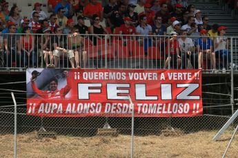 World © Octane Photographic Ltd. Saturday 10th May 2014. Circuit de Catalunya - Spain - Formula 1 Qualifying. Scuderia Ferrari F14T - Fernando Alonso - Fan banner. Digital Ref: 0936lb1d7519