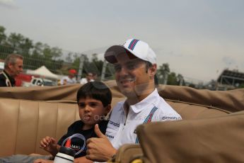 World © Octane Photographic Ltd. Sunday 11th May 2014. Circuit de Catalunya - Spain - Formula 1 Driver Parade. Williams Martini Racing FW36 – Felipe and Felipinho Massa. Digital Ref: