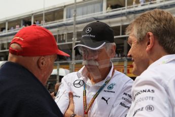 World © Octane Photographic Ltd. Sunday 11th May 2014. Circuit de Catalunya - Spain - Formula 1 Grid. Mercedes AMG Petronas Niki Lauda and Daimler AG CEO Dieter Zetsche. Digital Ref: