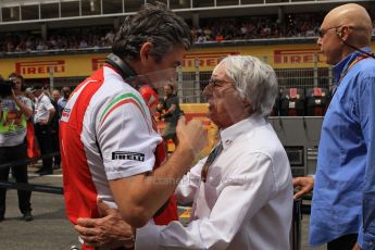 World © Octane Photographic Ltd. Sunday 11th May 2014. Circuit de Catalunya - Spain - Formula 1 Grid. Bernie Ecclestone and Scuderia Ferrari team boss Marco Mattiacci . Digital Ref: