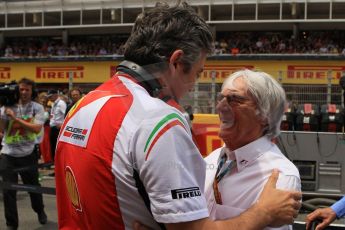 World © Octane Photographic Ltd. Sunday 11th May 2014. Circuit de Catalunya - Spain - Formula 1 Grid. Bernie Ecclestone and Scuderia Ferrari team boss Marco Mattiacci . Digital Ref: