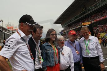 World © Octane Photographic Ltd. Sunday 11th May 2014. Circuit de Catalunya - Spain - Formula 1 Grid. Bernie Ecclestone, Niki Lauda and Daimler AG CEO Dieter Zetsche. Digital Ref: