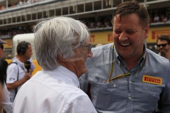 World © Octane Photographic Ltd. Sunday 11th May 2014. Circuit de Catalunya - Spain - Formula 1 Grid. Bernie Ecclestone and Pirelli - Paul Hembery. Digital Ref: