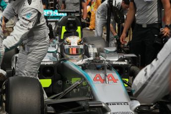 World © Octane Photographic Ltd. Sunday 11th May 2014. Circuit de Catalunya - Spain - Formula 1 Grid. Mercedes AMG Petronas F1 W05 Hybrid – Lewis Hamilton. Digital Ref: