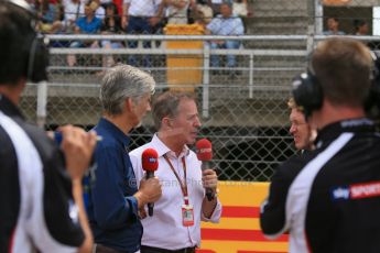 World © Octane Photographic Ltd. Sunday 11th May 2014. Circuit de Catalunya - Spain - Formula 1 Driver Parade. Sky Sports, martin Brundle and Damon Hill. Digital Ref: