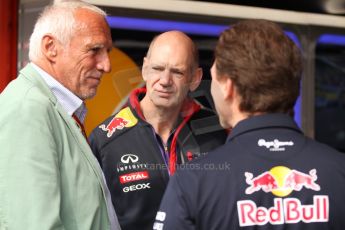 World © Octane Photographic Ltd. Sunday 11th May 2014. Circuit de Catalunya - Spain - Formula 1 Pitlane. Infiniti Red Bull Racing - Christian Horner, Adrian Newey and Dieter Mateschitz. Digital Ref: