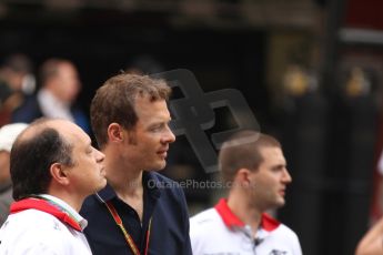 World © Octane Photographic Ltd. Sunday 11th May 2014. Circuit de Catalunya, Barcelona, Spain. F1/GP2/GP3 Grid - Alaxander Wurz and Frederic Vasseur (ART Grand Prix). Digital Ref :