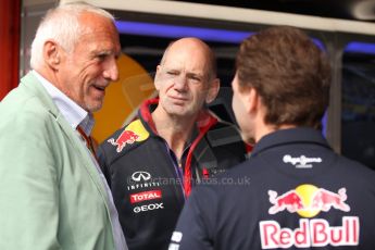 World © Octane Photographic Ltd. Sunday 11th May 2014. Circuit de Catalunya - Spain - Formula 1 Pitlane. Infiniti Red Bull Racing - Christian Horner, Adrian Newey and Dieter Mateschitz. Digital Ref: