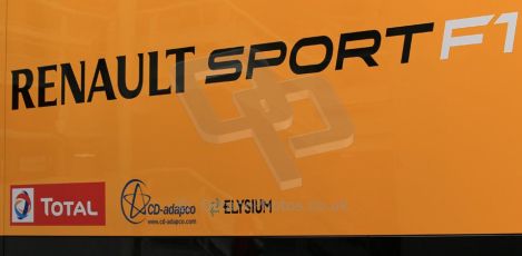 World © Octane Photographic Ltd. Sunday 11th May 2014. Circuit de Catalunya, Barcelona, Spain. Renault Sport F1 logo. Digital Ref :