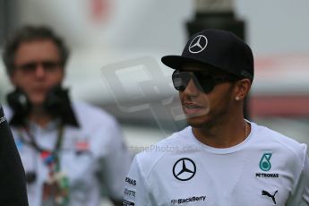 World © Octane Photographic Ltd. Sunday 11th May 2014. Circuit de Catalunya, Barcelona, Spain. F1 Paddock - Lewis Hamilton, Mercedes AMG Petronas. Digital Ref :