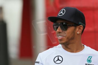 World © Octane Photographic Ltd. Sunday 11th May 2014. Circuit de Catalunya, Barcelona, Spain. F1 Paddock - Lewis Hamilton, Mercedes AMG Petronas. Digital Ref :