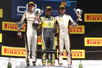 World © Octane Photographic Ltd. Sunday 11th May 2014. GP2 Race 2 – Circuit de Catalunya, Barcelona, Spain. Felipe Nasr (1st) - Carlin, Jolyon Palmer (2nd) - DAMS and Tom Dillmann (3rd) - Arden International. Digital Ref :