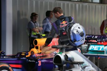 World © Octane Photographic Ltd. Sunday 11th May 2014. Circuit de Catalunya - Spain - Formula 1 Parc Ferme. Infiniti Red Bull Racing RB10 of Daniel Ricciardo getting some cooling air. Digital Ref: