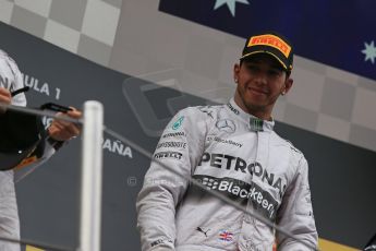 World © Octane Photographic Ltd. Thursday 8th May 2014. Circuit de Catalunya - Spain - Formula 1 Podium. Mercedes AMG Petronas F1 W05 Hybrid – Lewis Hamilton (1st). Digital Ref: