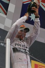 World © Octane Photographic Ltd. Thursday 8th May 2014. Circuit de Catalunya - Spain - Formula 1 Podium. Mercedes AMG Petronas F1 W05 Hybrid – Lewis Hamilton (1st). Digital Ref: