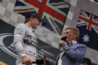 World © Octane Photographic Ltd. Thursday 8th May 2014. Circuit de Catalunya - Spain - Formula 1 Podium. Mercedes AMG Petronas F1 W05 Hybrid – Nico Rosberg (2nd) and Eddie Jordan. Digital Ref: