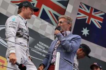 World © Octane Photographic Ltd. Thursday 8th May 2014. Circuit de Catalunya - Spain - Formula 1 Podium. Mercedes AMG Petronas F1 W05 Hybrid – Nico Rosberg (2nd) and Eddie Jordan. Digital Ref: