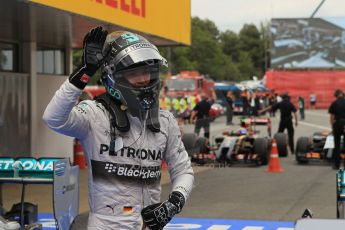 World © Octane Photographic Ltd. Thursday 8th May 2014. Circuit de Catalunya - Spain - Formula 1 Parc Ferme. Mercedes AMG Petronas F1 W05 Hybrid - Nico Rosberg (2nd) . Digital Ref: