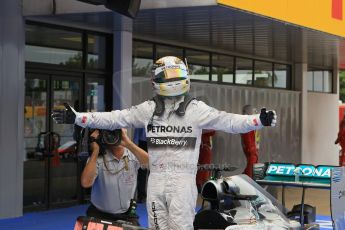 World © Octane Photographic Ltd. Thursday 8th May 2014. Circuit de Catalunya - Spain - Formula 1 Parc Ferme. Mercedes AMG Petronas F1 W05 Hybrid – Lewis Hamilton (1st). Digital Ref: