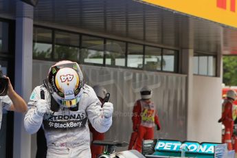 World © Octane Photographic Ltd. Thursday 8th May 2014. Circuit de Catalunya - Spain - Formula 1 Parc Ferme. Mercedes AMG Petronas F1 W05 Hybrid – Lewis Hamilton (1st). Digital Ref: