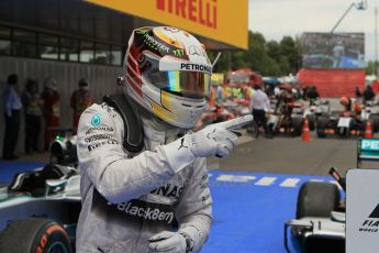 World © Octane Photographic Ltd. Thursday 8th May 2014. Circuit de Catalunya - Spain - Formula 1 Parc Ferme. Mercedes AMG Petronas F1 W05 Hybrid – Lewis Hamilton (1st). Digital Ref: