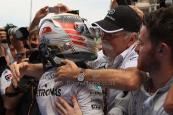 World © Octane Photographic Ltd. Thursday 8th May 2014. Circuit de Catalunya - Spain - Formula 1 Parc Ferme. Mercedes AMG Petronas F1 W05 Hybrid – Lewis Hamilton (1st). Digital Ref: