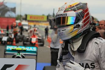 World © Octane Photographic Ltd. Thursday 8th May 2014. Circuit de Catalunya - Spain - Formula 1 Parc Ferme. Mercedes AMG Petronas F1 W05 Hybrid – Lewis Hamilton (1st). Digital Ref: