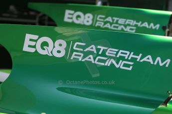 World © Octane Photographic Ltd. Thursday 8th May 2014. GP2 Paddock – Circuit de Catalunya, Barcelona, Spain. EQ8 Caterham Racing logos on airbox covers. Digital Ref : 0923cb1d2803
