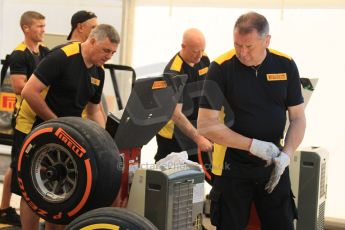 World © Octane Photographic Ltd. Thursday 8th May 2014. GP3 Paddock – Circuit de Catalunya, Barcelona, Spain. Pirelli tyre fitting. Digital Ref : 0923cb1d2843