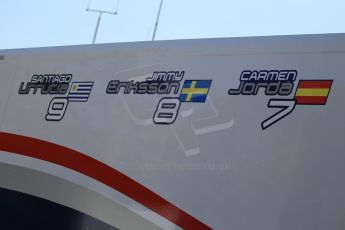 World © Octane Photographic Ltd. Thursday 8th May 2014. GP3 Paddock – Circuit de Catalunya, Barcelona, Spain. Carmen Jorda, Jimmy Eriksson and Santiago Urrutia - Koiranen GP. Digital Ref : 0923cb1d2886