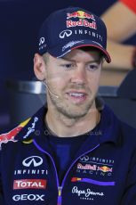 World © Octane Photographic Ltd. Thursday 8th May 2014. Circuit de Catalunya – Barcelona, Spain. Formula 1 press conference. Sebastian Vettel – Infiniti Red Bull Racing. Digital Ref : 0924lb1d3062