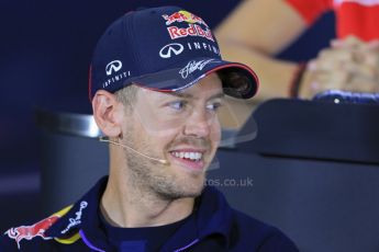 World © Octane Photographic Ltd. Thursday 8th May 2014. Circuit de Catalunya – Barcelona, Spain. Formula 1 press conference. Sebastian Vettel – Infiniti Red Bull Racing. Digital Ref : 0924lb1d3109