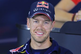 World © Octane Photographic Ltd. Thursday 8th May 2014. Circuit de Catalunya – Barcelona, Spain. Formula 1 press conference. Sebastian Vettel – Infiniti Red Bull Racing. Digital Ref : 0924lb1d3111