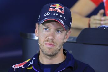 World © Octane Photographic Ltd. Thursday 8th May 2014. Circuit de Catalunya – Barcelona, Spain. Formula 1 press conference. Sebastian Vettel – Infiniti Red Bull Racing. Digital Ref : 0924lb1d3121