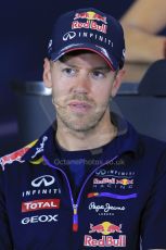 World © Octane Photographic Ltd. Thursday 8th May 2014. Circuit de Catalunya – Barcelona, Spain. Formula 1 press conference. Sebastian Vettel – Infiniti Red Bull Racing. Digital Ref : 0924lb1d3129