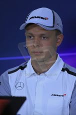 World © Octane Photographic Ltd. Thursday 8th May 2014. Circuit de Catalunya – Barcelona, Spain. Formula 1 press conference. Kevin Magnussen – McLaren Mercedes. Digital Ref : 0924lb1d3142