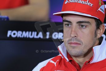 World © Octane Photographic Ltd. Thursday 8th May 2014. Circuit de Catalunya – Barcelona, Spain. Formula 1 press conference. Fernando Alonso – Scuderia Ferrari. Digital Ref : 0924lb1d3181