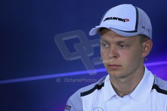 World © Octane Photographic Ltd. Thursday 8th May 2014. Circuit de Catalunya – Barcelona, Spain. Formula 1 press conference. Kevin Magnussen – McLaren Mercedes. Digital Ref : 0924lb1d3234